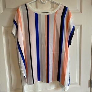 DKNY Multicolor Striped Blouse - Blue, Orange, Black, White